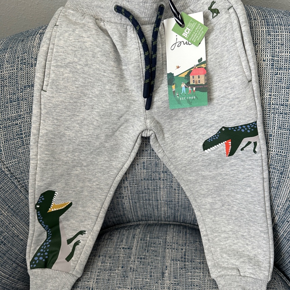 Joules NWT Boys Grey Champion GRMDINO Sweat Pants—Age 1, Height 31.5